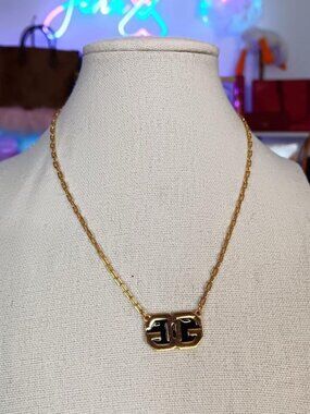Vintage Givenchy Black Gold Plated GG Logo Necklace